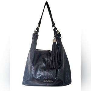 Carlos Falchi Black Snakeskin Print Hobo Bag with Tassel